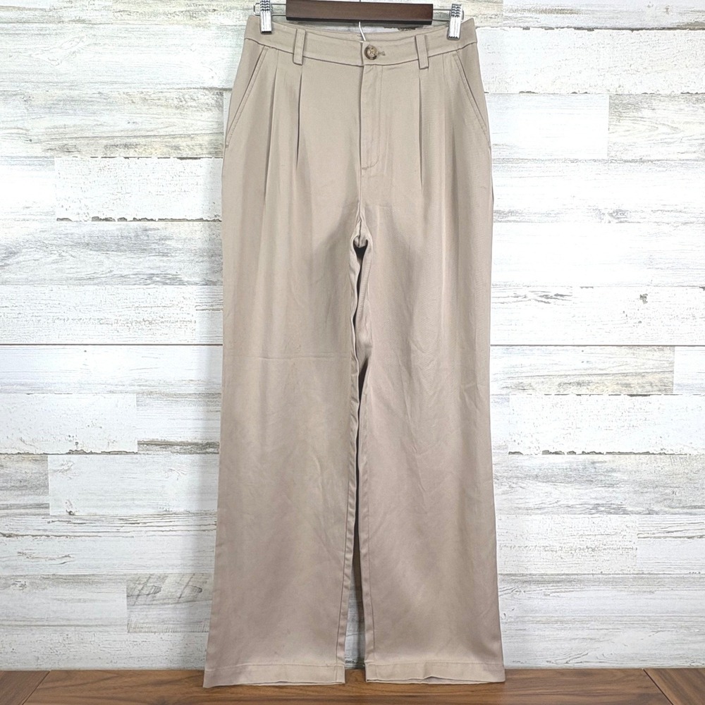 LOFT Womens Tan High Waist Pleated Wide Leg Pants Trousers Size 2 Lyocell Office